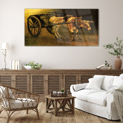 Ox at the cart Glass Wall Art