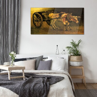 Ox at the cart Glass Wall Art