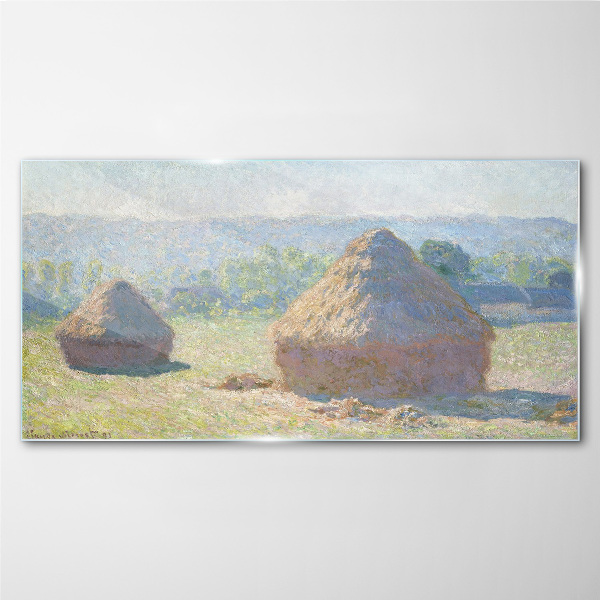 Summer sun over haystacks Glass Wall Art