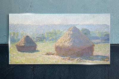 Summer sun over haystacks Glass Wall Art