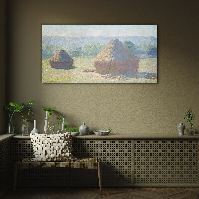Summer sun over haystacks Glass Wall Art