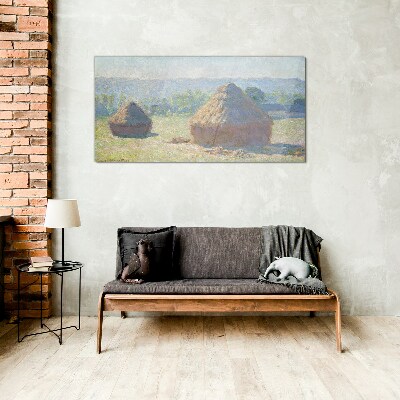 Summer sun over haystacks Glass Wall Art