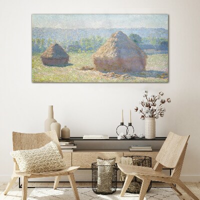 Summer sun over haystacks Glass Wall Art