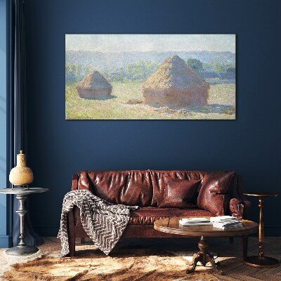 Summer sun over haystacks Glass Wall Art