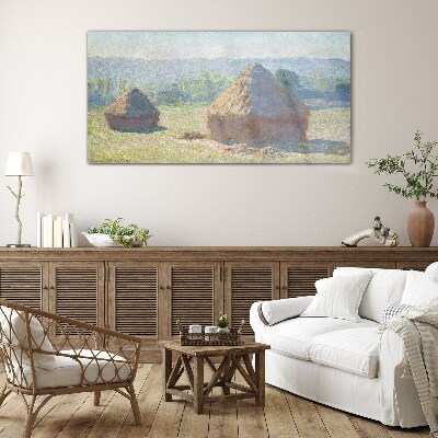 Summer sun over haystacks Glass Wall Art