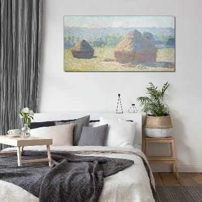 Summer sun over haystacks Glass Wall Art