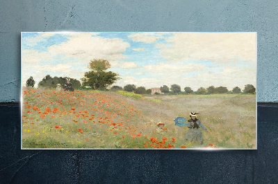 Fields of poppies in the summer sun Glass Wall Art