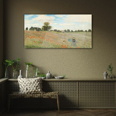 Fields of poppies in the summer sun Glass Wall Art