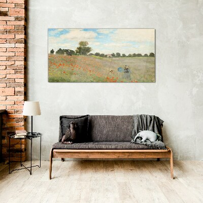 Fields of poppies in the summer sun Glass Wall Art