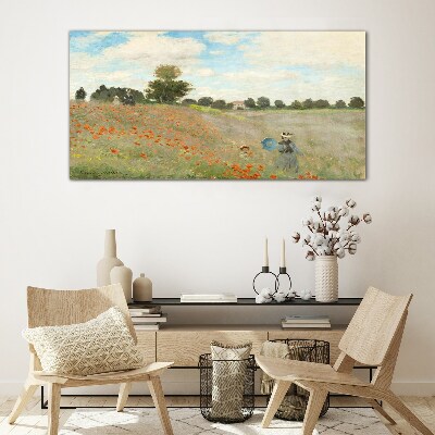 Fields of poppies in the summer sun Glass Wall Art