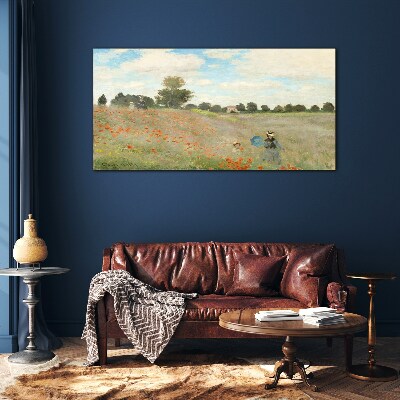 Fields of poppies in the summer sun Glass Wall Art