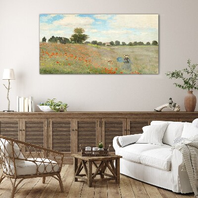 Fields of poppies in the summer sun Glass Wall Art
