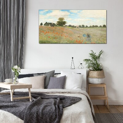 Fields of poppies in the summer sun Glass Wall Art