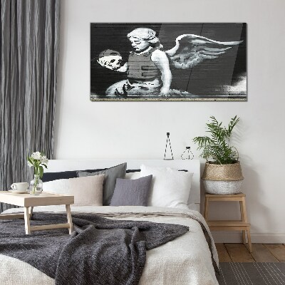 Angel with a skull in the background of graffiti Glass Wall Art