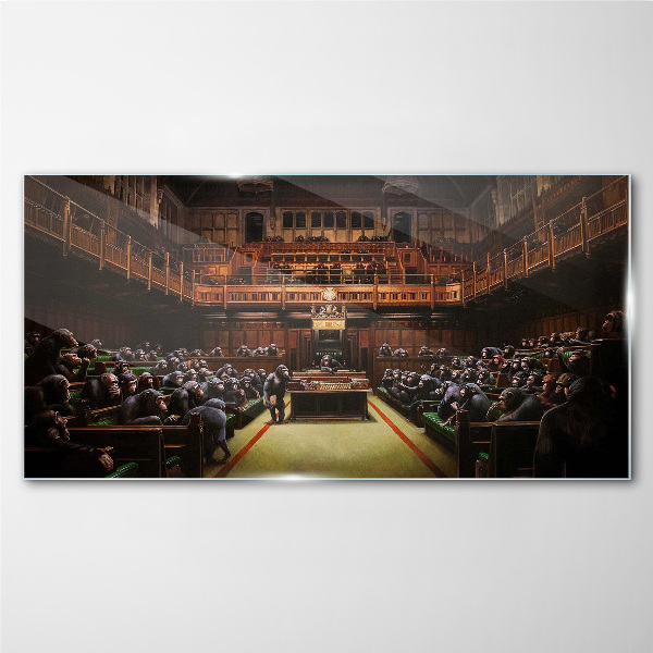 Assembly of monkeys in parliament Glass Wall Art