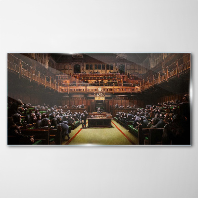 Assembly of monkeys in parliament Glass Wall Art
