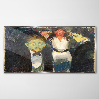 Green faces in the night landscape Glass Wall Art