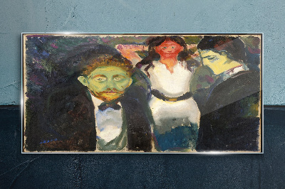 Green faces in the night landscape Glass Wall Art