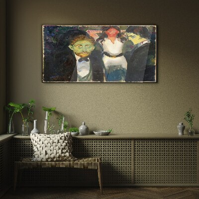 Green faces in the night landscape Glass Wall Art