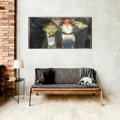 Green faces in the night landscape Glass Wall Art