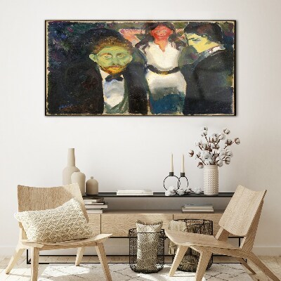 Green faces in the night landscape Glass Wall Art