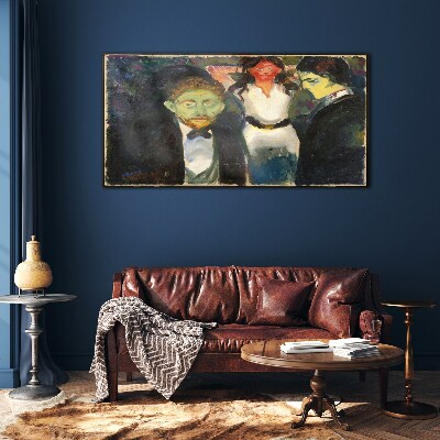 Green faces in the night landscape Glass Wall Art