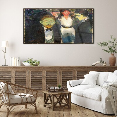 Green faces in the night landscape Glass Wall Art