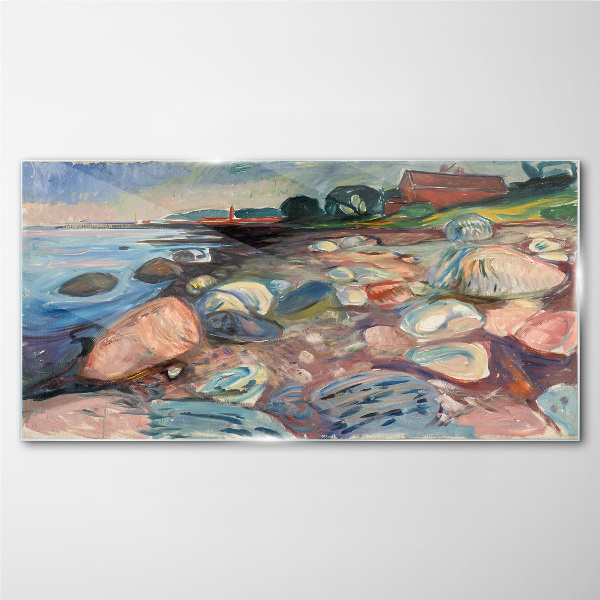 Shore of the red house munch Glass Wall Art
