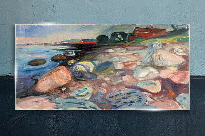 Seaside landscape with stones Glass Wall Art