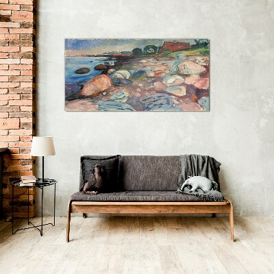Seaside landscape with stones Glass Wall Art
