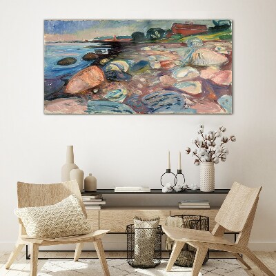 Seaside landscape with stones Glass Wall Art