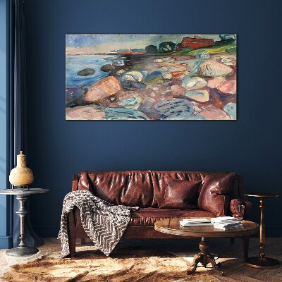Seaside landscape with stones Glass Wall Art