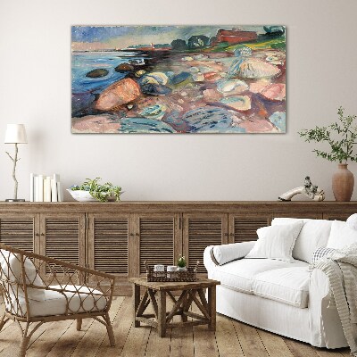 Seaside landscape with stones Glass Wall Art