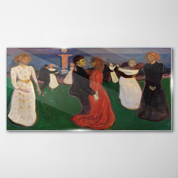 Dancing figures on a green background Glass Wall Art