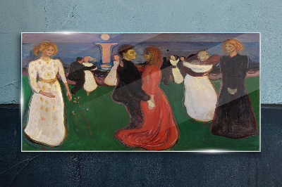 Dancing figures on a green background Glass Wall Art