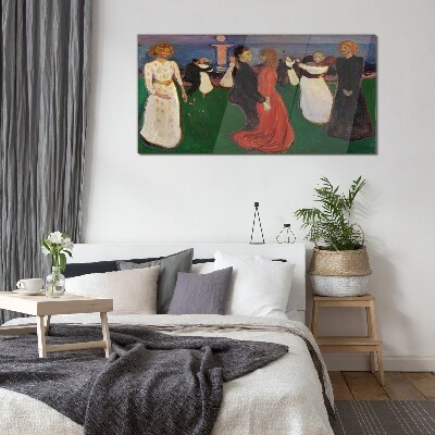 Dancing figures on a green background Glass Wall Art