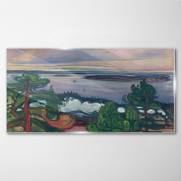 Seascape with trees Glass Wall Art