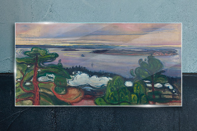 Seascape with trees Glass Wall Art