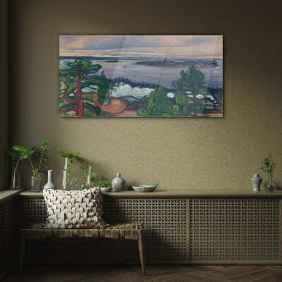 Seascape with trees Glass Wall Art