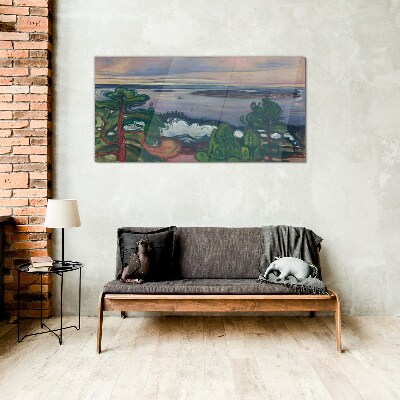 Seascape with trees Glass Wall Art
