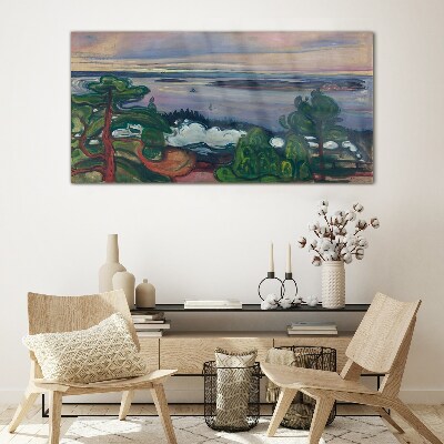 Seascape with trees Glass Wall Art