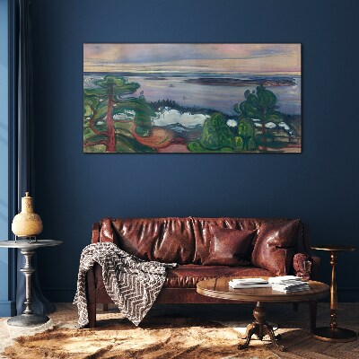 Seascape with trees Glass Wall Art