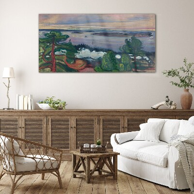 Seascape with trees Glass Wall Art
