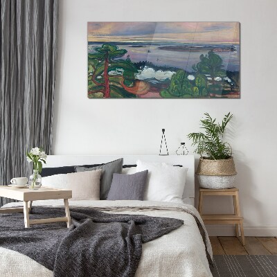 Seascape with trees Glass Wall Art
