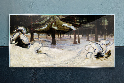 Winter landscape with trees Glass Wall Art
