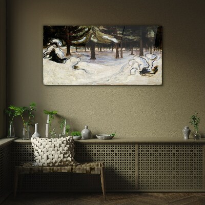 Winter landscape with trees Glass Wall Art