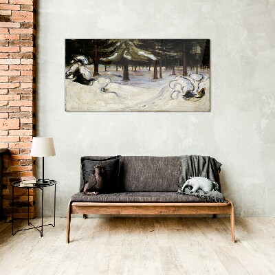 Winter landscape with trees Glass Wall Art