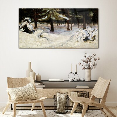 Winter landscape with trees Glass Wall Art
