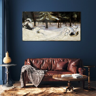 Winter in the forest munch Glass Wall Art