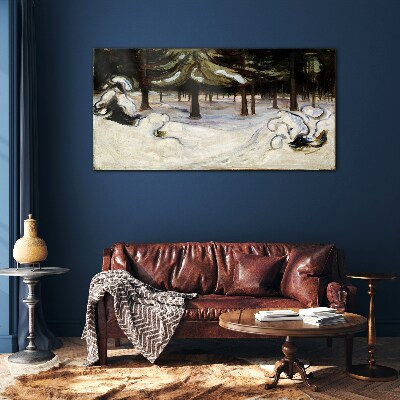 Winter landscape with trees Glass Wall Art